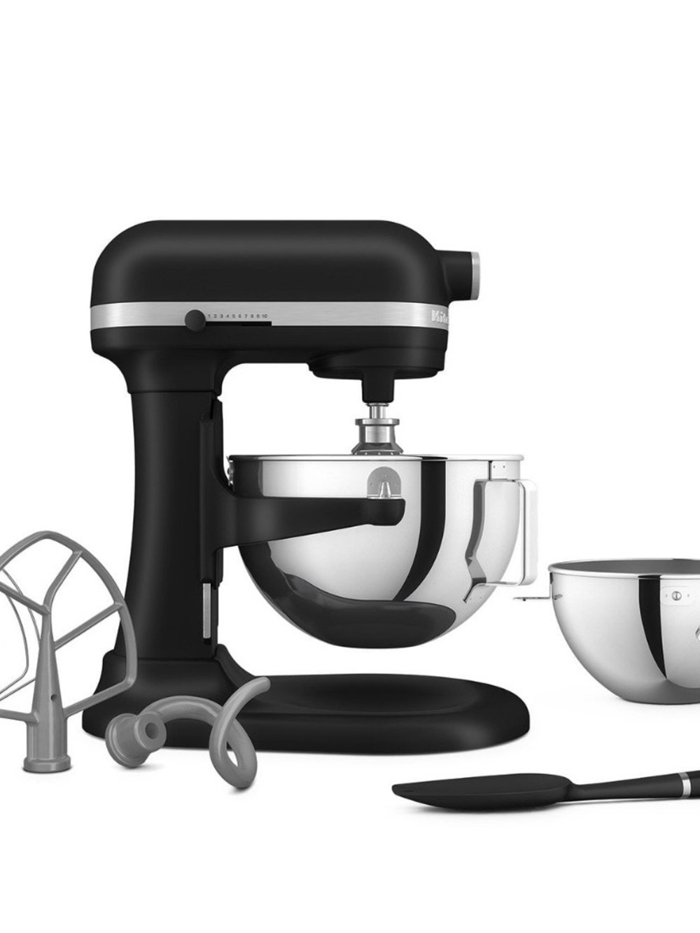 KitchenAid Black Tilt-Head Stand Mixer with Stainless Bowls and Attachments